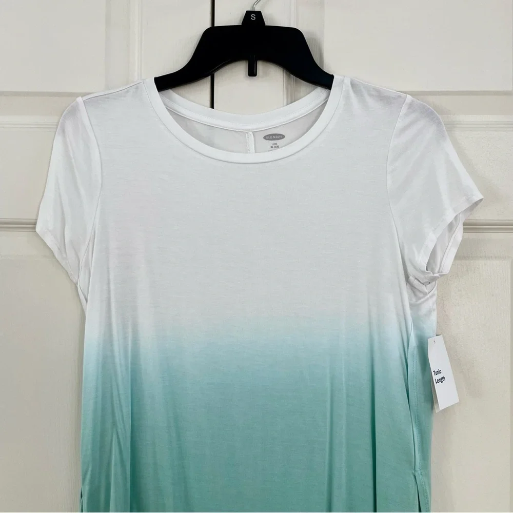 NWT Old Navy Girls Hi-Low Tunic Top Size XL (14) Teal/White